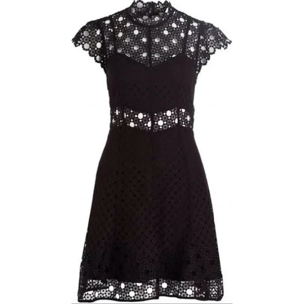 SANDRO Dress Black Guipure Lace Cap Sleeve Fit Flare Party Cocktail Small - Picture 9 of 9